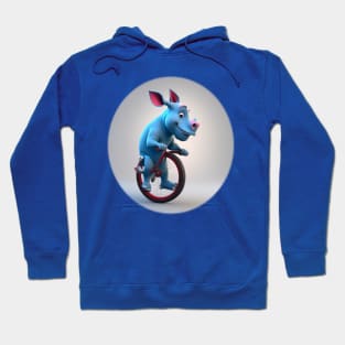 Blue baby rhino unicycling Hoodie